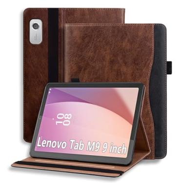 Imagem de TIPOYOROOS Capa para Lenovo Tab M9 22.9 cm 2023 / Nook Lenovo Tablet 22.9 cm 2024, capa inteligente com bolso e porta-lápis, couro PU empresarial com slot para cartão para TB-310FU, marrom