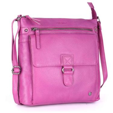 Imagem de LEDERBUCK Shirley Bolsa tiracolo feminina grande macia de couro real - bolsa de ombro cruzada com zíper triplo, rosa, Bolsa tiracolo