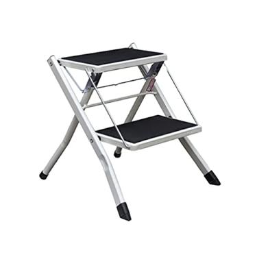 Imagem de Escadas dobráveis com 2 degraus, escada dobrável pequena escada de metal com pedal de vedação de grão cruzado de plástico, escadas resistentes para uso doméstico escada resistente (cor: Escada B
