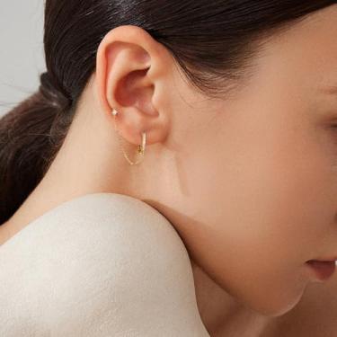 Imagem de Brincos femininos de corrente de ouro/prata de aço inoxidável para mulheres, brincos pendentes pequenos e leves banhados a ouro, standard, Aço inoxidável, Sem pedra preciosa