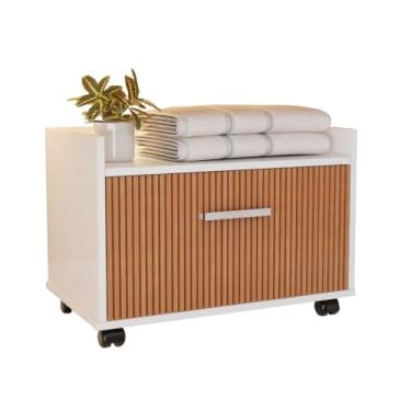 Imagem de Gabinete de Banheiro com Gaveta e Rodinhas – Armário Organizador Multiuso para Lavabo, Lavanderia ou Quarto(Branco Ripado)
