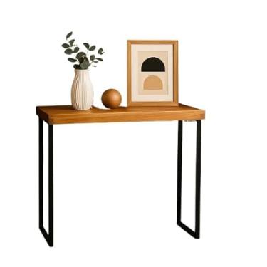 Imagem de Aparador Industrial Preto e Madeira Imbuia para Sala de Estar, Decoração com Ferro - Móvel para Hall, Apartamento e Casa