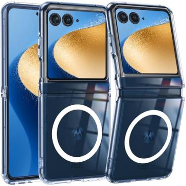 Imagem de FNTCASE Capa para Motorola Razr-2025/2024: Capa magnética para celular Moto Razr 60/50 transparente de grau militar antiamarelamento - Capa protetora resistente à prova de choque transparente