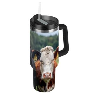 Imagem de SEHANY Copo Highland Cow de 850 g com tampa e canudo, aço inoxidável de vácuo duplo isolado garrafa de água esportiva suporte para copo de café de viagem à prova de vazamento para bebida gelada