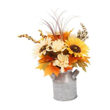 Imagem de BLWOTMOR Arranjo Floral Artificial de Outono com Vaso, Flores Artificiais de Outono em Balde de Ferro, Arranjo Floral em Jarro para Natal, Casamento E Cozinha, Style a, Tamanho real