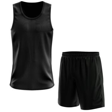 Imagem de Kit Calção Short Futebol Basquete Preto + Regata Masculina Lisa Básica Dry-Masculino