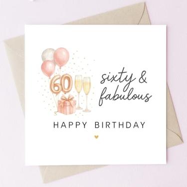 Imagem de TEEMI -Cartão de aniversário 40º 50º 60º para mulheres - Fabuloso cartão de aniversário com envelope, balões de ouro rosa, design champanhe, cartolina premium de 300 g/m², em branco dentro para mãe