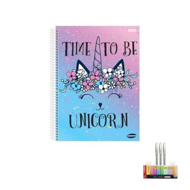 Imagem de Kit Caderno Feminino KBOM 1 Matéria 96 Folhas + Caneta Trigel Branca 0.8mm + Marca Texto Boss 15 Cores