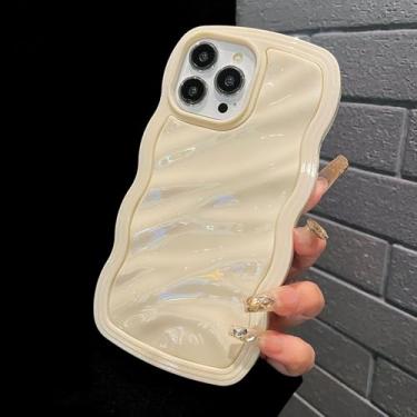 Imagem de Capa para celular com estampa de ondas e ondulações na água em cores vibrantes para iPhone 11, 12, 13, 14, 15, 16 Pro Max, à prova de choque, com proteção traseira de silicone, bege, para iPhone 12