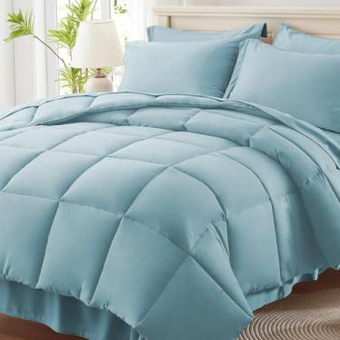 Imagem de Juego de ropa de cama Anluoer Cali King Size azul claro 7 piezas