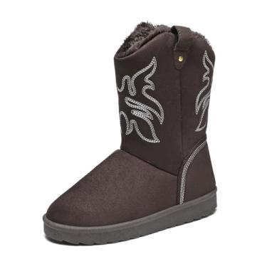 Imagem de JSWEI Botas femininas de inverno bordadas para neve – Sapatos leves e quentes com forro peludo, confortáveis para uso ao ar livre, botas de cano curto, Marrom, 35