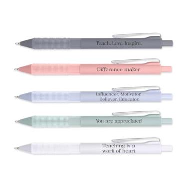 Imagem de IMPRINTS ONLINE I Conjunto de canetas de gel inspiradoras pastel multicoloridas/5 canetas deslizantes de gel de tinta preta/material de escritório incentivador para educadores/presente de