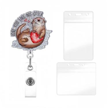 Imagem de YIHONGYAN Carretel de crachá de férias, porta-crachás, retrátil, clipes giratórios, carretéis engraçados, coração, leão-marinho, design para mulheres, enfermeira, médica, professora, escritório