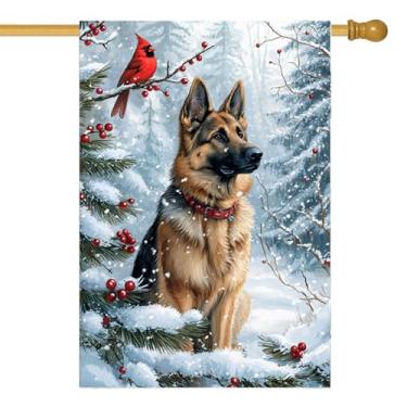 Imagem de Bandeiras grandes de inverno para casa de Natal para exterior 71 x 101 cm dupla face, bandeiras de inverno pastor alemão ao ar livre Natal sazonal decoração de quintal ao ar livre