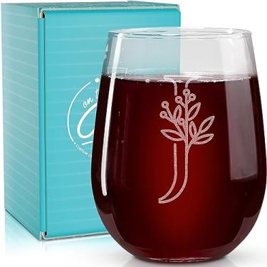 Imagem de On The Rox Drinks Presentes com monograma para mulheres e homens - Letra A-Z com monograma gravado com inicial taça de vinho sem haste - 482 g Presentes de vinho personalizados para mulheres e homens