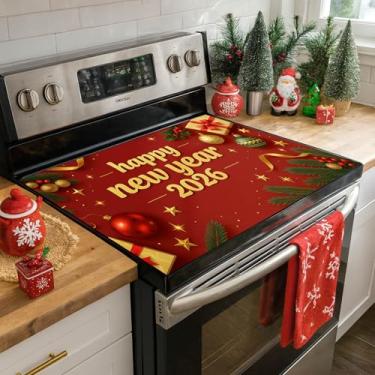 Imagem de HOMETITUTE Feliz Ano Novo 2026 Tampa superior de fogão de vidro 71 x 50 cm protetor decorativo para fogão elétrico capa de cozinha resistente ao calor capa de fogão para decoração de casa de férias