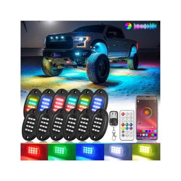 Imagem de Kit de luzes LED RGB de 12 unidades para caminhões, caminhonete, carrinho de golfe, quadriciclo UTV RZR Offroad com controle remoto APP/RF, luz de brilho colorido colorido neon 12 V à prova d'água