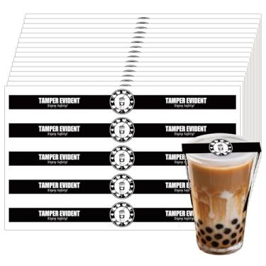 Imagem de Selos seguros e invioláveis para tampas de bebidas 2,5 cm x 23 cm para etiquetas de frescura, adesivos de segurança para entrega de alimentos para café, leite, chá, sorvete, 250 peças (preto à prova