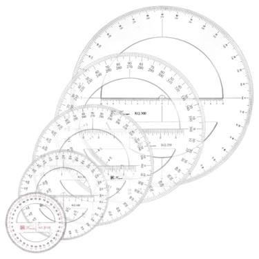 Imagem de OLYCRAFT Pacote com 5 tamanhos, transferidor de 360 graus, conjunto de transferidor de plástico transparente, régua geométrica redonda, transferidores matemáticos transparentes, ferramenta de