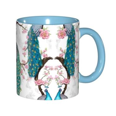 Imagem de Linda estampa de flores de pavão canecas de café criativas, personalizadas, presente para família, tamanho de 325 ml, unissex