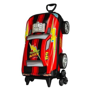 Imagem de Mala Infantil 3D com Rodinhas, Formato Carro Esportivo, Vermelha, 20 Litros, 50x20x26cm, Sistema 3 Rodas, EVA e Poliéster, para Crianças acima de 3 Anos