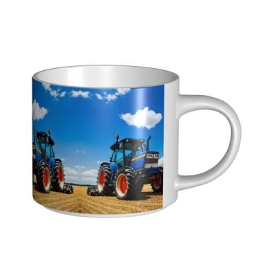 Imagem de ZERAOKE Trator de fazenda fantasia - Caneca grande de cerâmica impressa para café, capacidade grande para escritório e casa, pode ser lavada na lava-louças, design com alça em C.