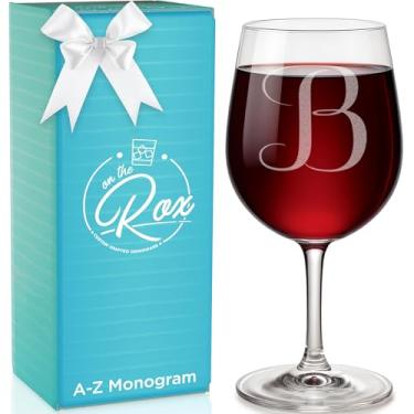 Imagem de Presentes de vinho monograma A-Z para mulheres - Taça de vinho personalizada gravada de 361 g - Presentes engraçados de monograma para amantes de vinho para mulheres - Conjunto exclusivo de taças de