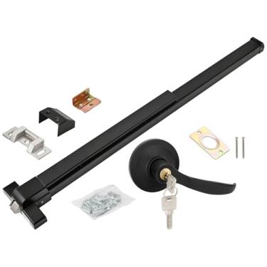 Imagem de Dispositivo de saída de barra de pânico de 85 cm com trava de alavanca externa e conjunto de chaves, fechadura de porta de barra de pressão comercial com placa de ataque de rolo e tampas de