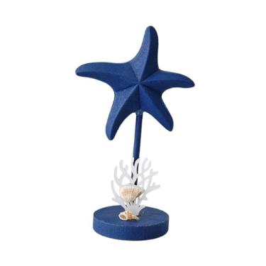 Imagem de Bothyi Enfeite de mesa em forma de estrela-do-mar, escultura colecionável em madeira, para decoração de armário, prateleira, escrivaninha, quarto ou estante, Azul-marinho