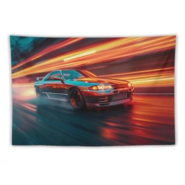 Imagem de HouLaiZhe Tapeçaria de carro Jdm carro R34 esportes velocidade pendurar na parede quarto decoração de casa tapeçarias estética piquenique decoração de parede arte de parede para dormitório sala de