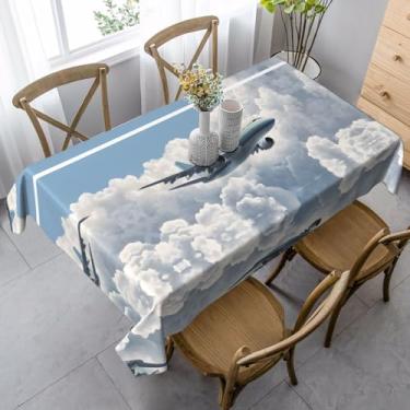 Imagem de Airplane Art – Toalha de mesa impermeável 99 x 139 cm, tecido de camurça pêssego para jantares internos e eventos ao ar livre, resistente a manchas e sem rugas para festas