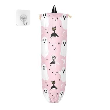Imagem de xigua Cute Ghosts Suporte de parede para saco de plástico com cordão, pacote com 2, organizador de sacolas de compras reutilizáveis, decoração para bolsas, meias, roupas íntimas e gravatas