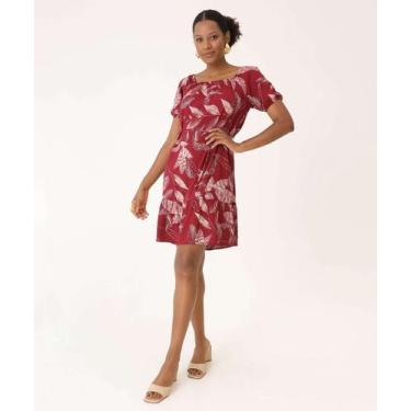 Imagem de Vestido Feminino Curto Estampa Folhas Marisa-75086, Vermelho, P