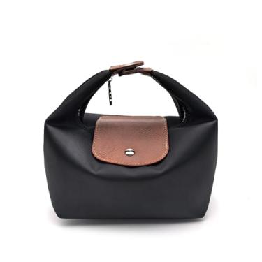 Imagem de Qiannaura Mini lancheira conversível feminina pequena bolsa axila com 2 tiras, design minimalista de bolinho de massa com fecho de zíper - preta