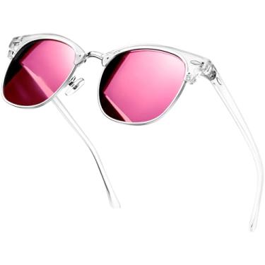 Imagem de KANASTAL Óculos de Sol Rosa Espelhado Feminino Polarizado Proteção UV400 Oculos Masculino Meia Armação Transparente Quadrado Clássico Retro Elegante Vintage Pink Sunglasses para Pesca Viagens -Rosa