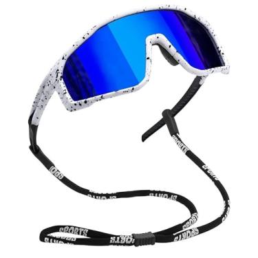 Imagem de Joopin Óculos de Sol Esportivo Masculino Feminino Oculos Polarizados Envolventes para Ciclismo com Proteção UV400 Armação TR90 Branco Lente Espelhado Azul Escuro
