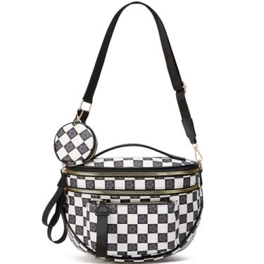 Imagem de Bolsa transversal quadriculada para mulheres, bolsas espaçosas, carteiras, pochetes, cinto de couro, presente para mãe