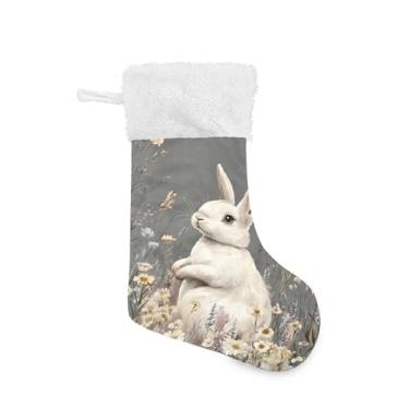 Imagem de xigua Meia de Natal de coelho colorida personalizada grande meia de doces presente para pendurar meias de Natal para decoração de festa de férias em família, decoração de lareira