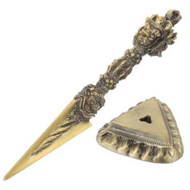 Imagem de LIFKOME Estátua de cobre tibetano Vajra Dorge Feng Shui Amuleto de latão Buda Mini Nepal Phurba decoração pilão demônio ornamentos budistas vintage