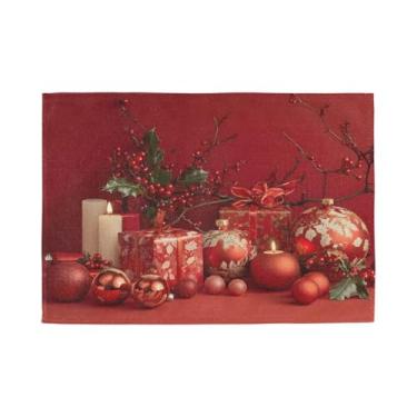 Imagem de YETTASBIN Conjunto de 1 jogo americano retangular de enfeite de Natal, resistente ao calor, antiderrapante, tapete de mesa dupla face reversível para decoração de mesa de casa, cozinha, festa