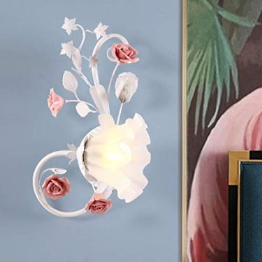 Imagem de Arandelas de parede estilo pastoral europeu, em cerâmica cor-de-rosa, com cúpula de vidro, ideais para cabeceira, quarto, sala de estar, corredor e varanda.