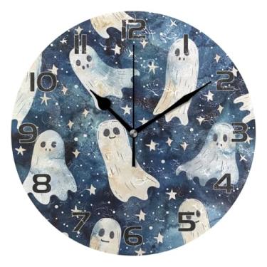 Imagem de YETTASBIN Relógio de parede fantasma de Halloween, silencioso, sem tique-taque, operado por bateria, relógio redondo decorativo criativo para cozinha, sala de estar, banheiro, decoração de escritório