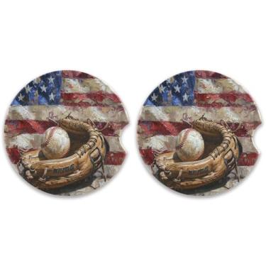 Imagem de CEBUGI 2 peças de porta-copos de carro para porta-copos de cerâmica de 6,3 cm com entalhe de dedo absorvente porta-copos de copo de carro luva de beisebol e acessórios de carro bola para mulheres e