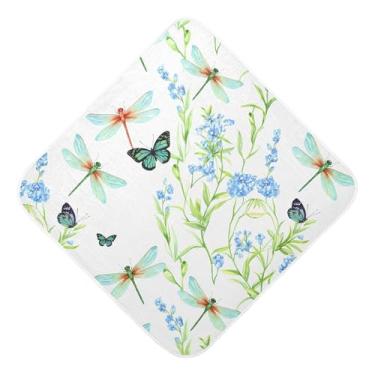 Imagem de Burbuja Toalha de banho para bebê Dragonflies em aquarela - Toalha com capuz de musselina macia e absorvente para recém-nascidos, 76 x 76 cm