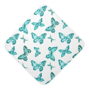 Imagem de Burbuja Toalha de banho de bebê borboleta azul-petróleo - Toalha com capuz de musselina macia e absorvente para recém-nascidos, 89 x 89 cm