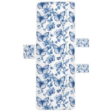 Imagem de STAYTOP Capa de toalha de cadeira de descanso de borboleta azul, capa de espreguiçadeira macia, capas de cadeira de praia com bolsos para jardim ao ar livre, pátio, pátio, banhos de sol, gramado, 215