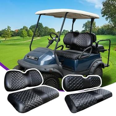 Imagem de PZWLI Kit de capas de assento de carrinho de golfe de diamante transversais 4 peças serve para precedente de carro de clube, capas de assento dianteiras e traseiras, acessórios de capas de assento de