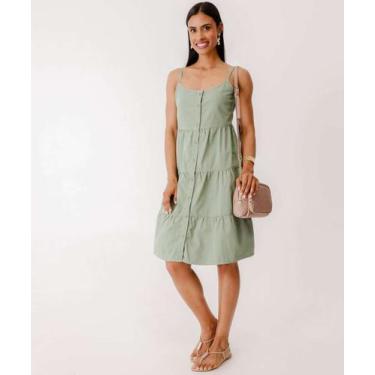 Imagem de Vestido Sarja Feminino Botões Alças Finas Marisa-66094, Verde, M