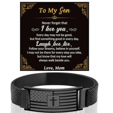 Imagem de Wxiben Pulseira Filho Presentes da Mãe - Presentes de Filho da Mãe, Presente Legal de Natal Aniversário Dia dos Pais Formatura Casamento para Filhos Adolescentes Adultos, Pulseira Magnética Americana