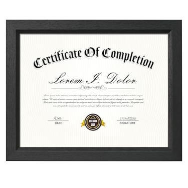 Imagem de Decobility Moldura de certificado de 21 x 28 cm com vidro real temperado, moldura de diploma de 21 x 27 cm para exibição de mesa e parede, porta-retratos de documentos de grão de madeira preta